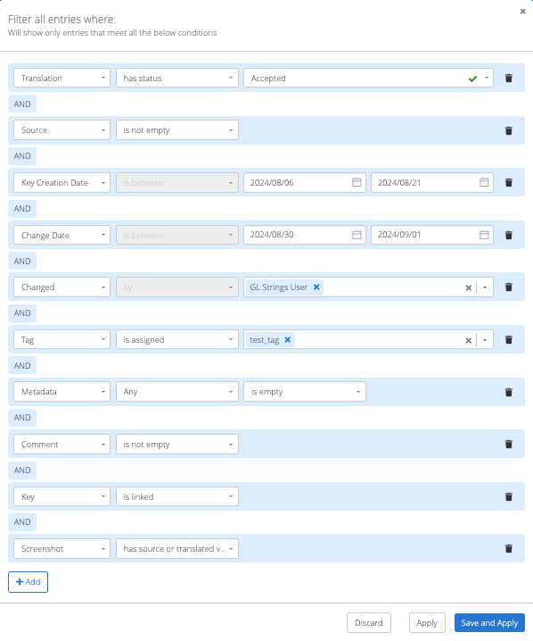 Custom filter conditions