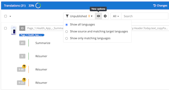 Multilingual filter options